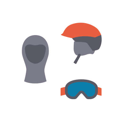 Ski goggles, ski mask and ski helmet. Equipment for extreme winter sport. Flat design.のイラスト素材