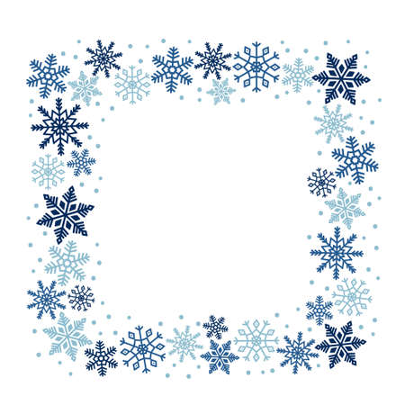 Square frame of blue snowflakes. Ice crystal winter symbol. Template for winter design.のイラスト素材