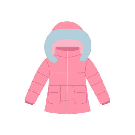Pink winter coat for children. Warm clothes element. Doodle style.のイラスト素材