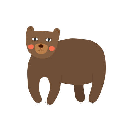 Cute cartoon bear stands on four legs. Funny forest animal. Childish vector illustration in flat style. Vector illustrationのイラスト素材