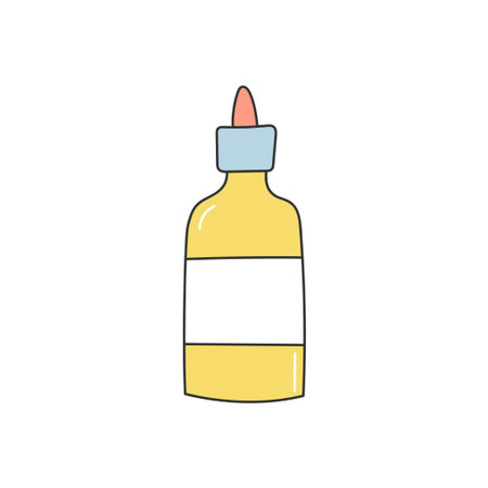 Colorful doodle cosmetic bottle. Container for oil, lotion, fluid or tonal foundation. Cosmetic product. Isolated vector illustrationのイラスト素材