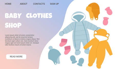 Baby clothes shop. Landing page template. Kids store, newborn clothes, baby shop. Vector illustrationのイラスト素材