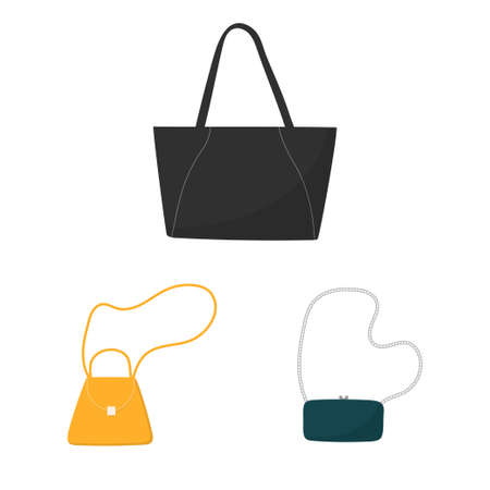 Set of stylish female handbags. Casual bag, tote bag and purse in doodle style. Isolated vector illustration.のイラスト素材