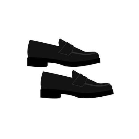 Pair of trendy black loafer shoes. Modern women's and men's footwear with low heel. Flat style. Isolated vector illustrationのイラスト素材