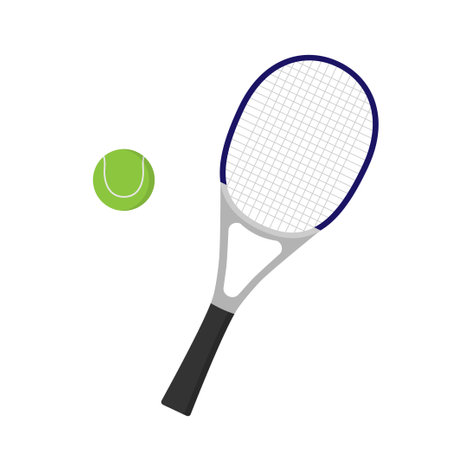 Colorful tennis racket and ball. Flat style tennis equipment. Isolated vector illustrationのイラスト素材