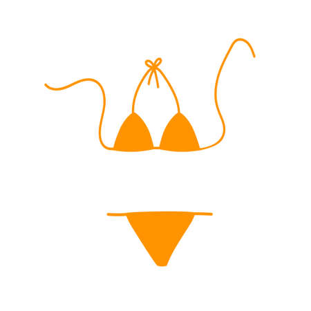 Women yellow swimsuit. Doodle bikini swimsuit. Clothing for swimming. Isolated vector illustrationのイラスト素材