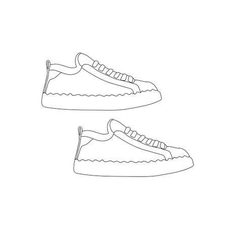 Line art doodle sneakers. Pair of running shoes. Isolated vector illustrationのイラスト素材