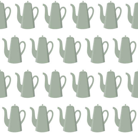 Seamless pattern of gray teapots on white background. Retro teapot in flat style. Kitchen utensil background. Vector illustrationのイラスト素材