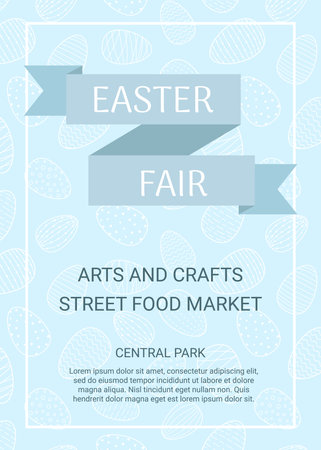 easter fair banner. Blue background with easter eggs pattern. vector illustrationのイラスト素材