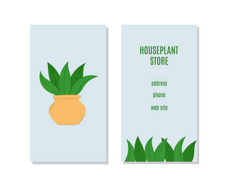 Houseplant store bisiness card, flyer. Hand drawn plant in flowerpot. Florarium, home garden, greenhouse, gardening and potted plant conceptのイラスト素材