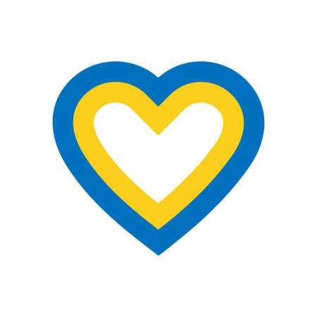 Blue and yellow heart. Save Ukraine. Design element for sticker, banner, poster, card. Isolated vector illustration.のイラスト素材