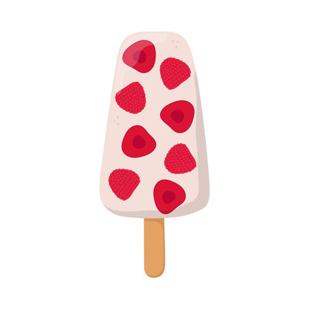 Fruit pop ice cream with raspberry and cherry. Can be used for poster, print, cards and clothes decoration, for food design and ice cream shop  . isolated vector illustrationのイラスト素材