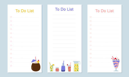 Set of templates for To Do List with cute summer drinks. vector illustrationのイラスト素材