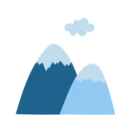 Hand drawn mountains. Mountain landscape and cloud. Template for poster, nursery, baby design and decoration.のイラスト素材