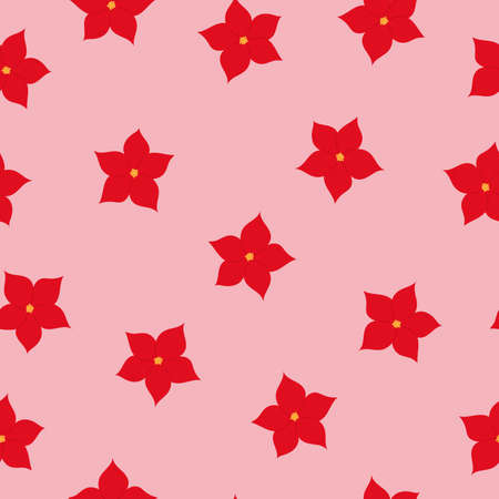 Seamless pattern of poinsettia flower. Red flowers on pink background.のイラスト素材