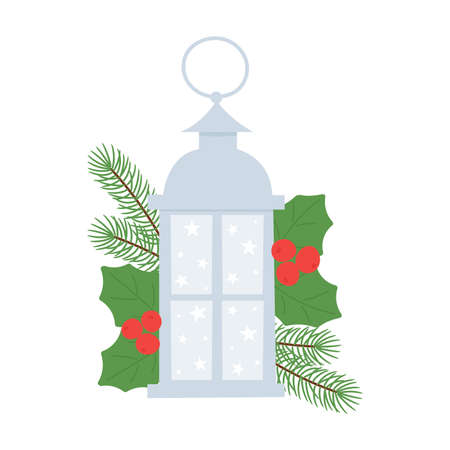 Hand drawn lantern with Christmas decor. Design element for greeting card, invitation, poster, banner.のイラスト素材