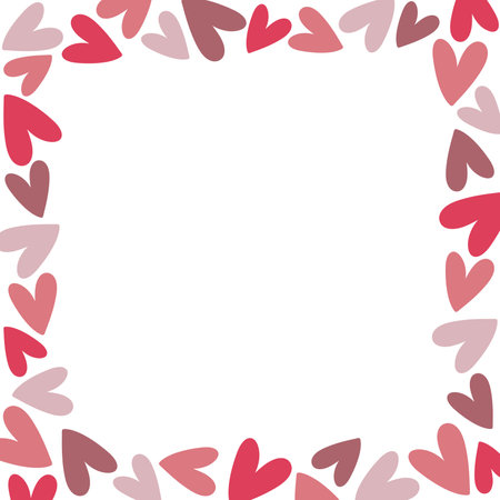 Square frame with pink and purple hearts on white background. Hand drawn doodle style. isolated vector illustrationのイラスト素材