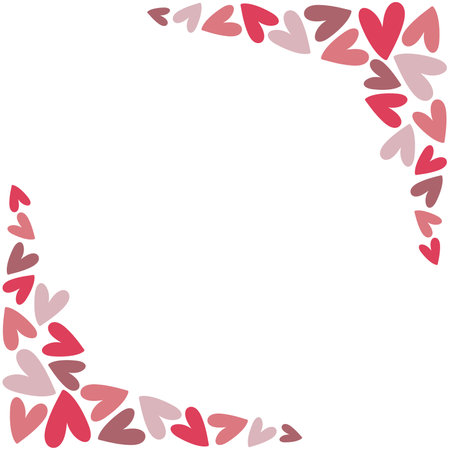 Frame with pink and purple hearts on white background. Hand drawn doodle styleのイラスト素材