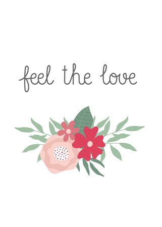 Valentine's Day greeting card with hand drawn flowers bouquet. Template for greeting card, invitation, poster, banner, gift tag. vector illustrationのイラスト素材
