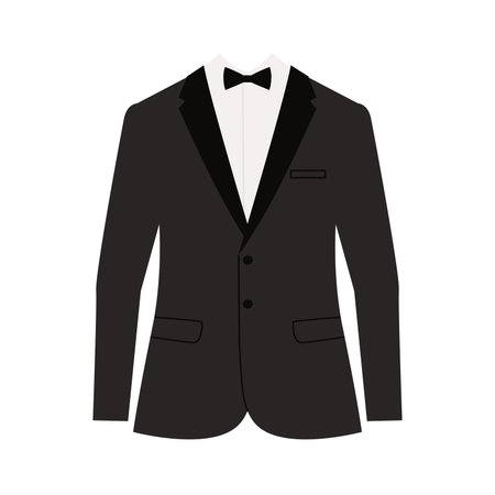 Wedding men's jacket with bow. Men's suit, tuxedo. isolated vector illustration