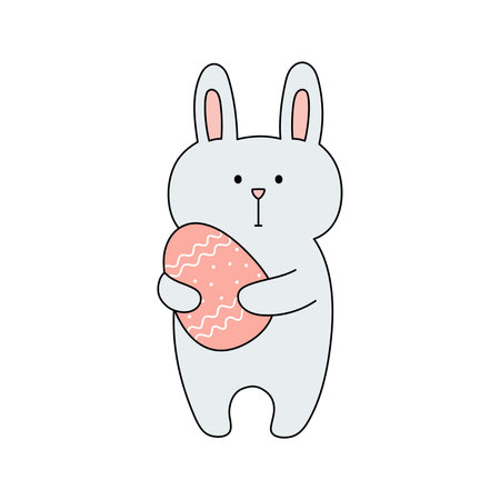 Cute bunny holds Easter egg. Template for baby design, Easter card.のイラスト素材