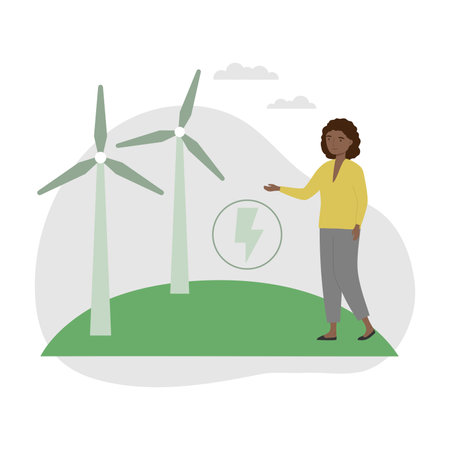 Wind turbines power plant. Green energy industrial concept, clean production of electricityのイラスト素材
