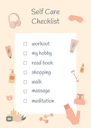 self care checklist. Healthy habits for wellbeing. Body positive, mental health, self care, love yourself concept. vector illustrationのイラスト素材