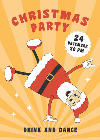 Christmas party poster with groovy hippie Santa Claus. Template for party invitation, poster, banner, greeting card. vector illustrationのイラスト素材