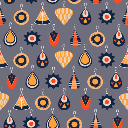 Seamless pattern with female vintage earrings. Background with boho style accessoriesのイラスト素材