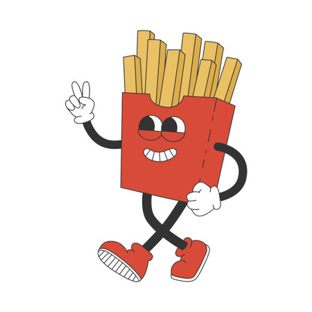 Groovy hippie french fries. Cartoon character in trendy retro style. Isolated vector illustration