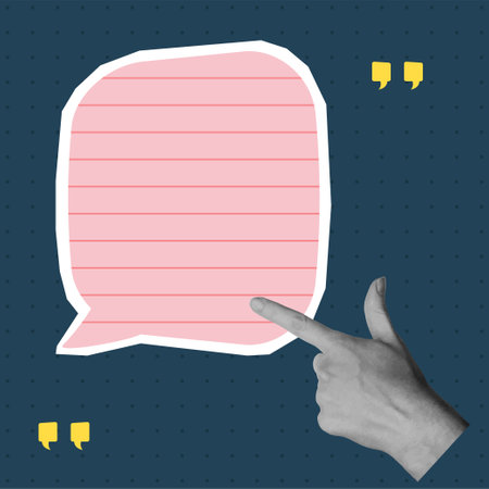 Card with cut out hand showing speech bubble. Empty space for quote, plan and idea. Social media communication. Vector illustrationのイラスト素材