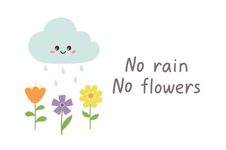 Hello spring design with cute cloud and flowers. Template for postcard, poster, sticker. Isolated vector illustrationのイラスト素材