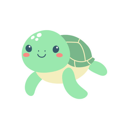 Hand drawn cute sea turtle. Marine life animals. Template for stickers, baby shower, greeting cards and invitation. Isolated vector illustration.のイラスト素材