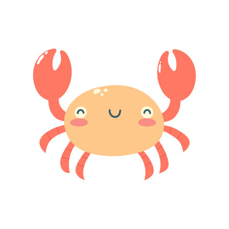 Hand drawn cute crab. Marine life animals. Template for stickers, baby shower, greeting cards and invitation. Isolated vector illustration.のイラスト素材
