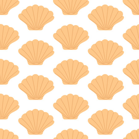 Seamless pattern with hand drawn seashell on white background. Template for print, fabric, greeting card and invitation. Vector illustrationのイラスト素材