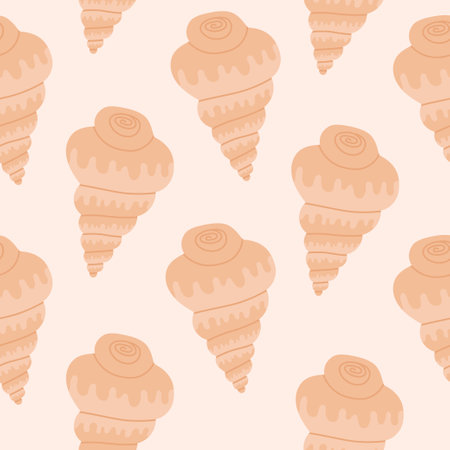 Seamless pattern with hand drawn seashell on light pink background. Template for print, fabric, greeting card and invitation. Vector illustrationのイラスト素材