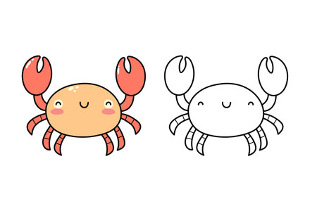 Hand drawn cute crab. Marine life animals. Coloring page templateのイラスト素材