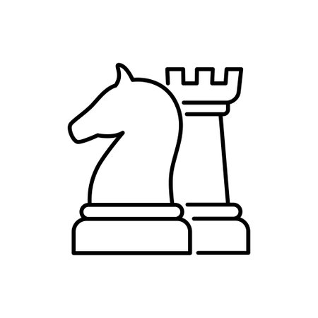 Chess outline icon, gross master symbol. Strategy, leadership, collaboration concept. Editable stroke. Isolated vector illustration.のイラスト素材