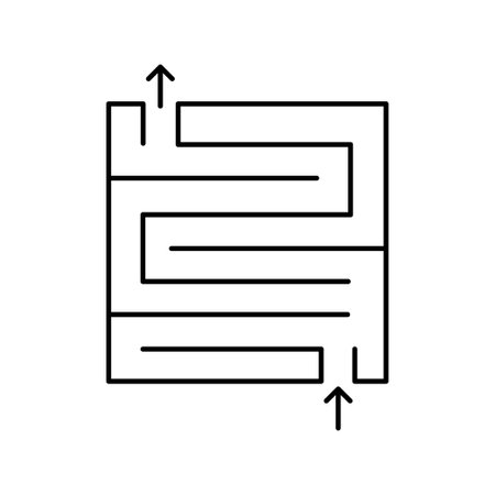 Labyrinth outline icon. Strategy, leadership, collaboration concept. Editable stroke. Isolated vector illustration.のイラスト素材