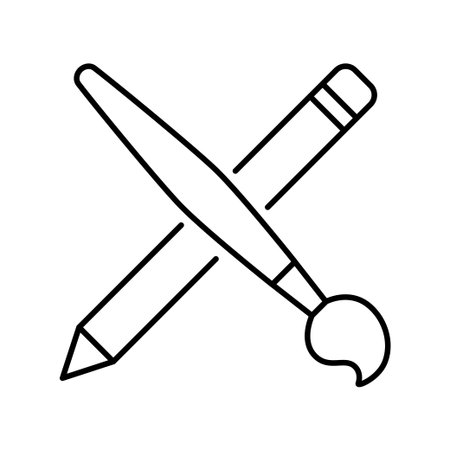 Paintbrush and pencil outline icon. Creative thinking, creative mind, art concept. Editable stroke. Isolated vector illustrationのイラスト素材