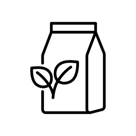 Eco paper bag with leaves outline icon. Eco friendly package symbol. Editable strokeのイラスト素材