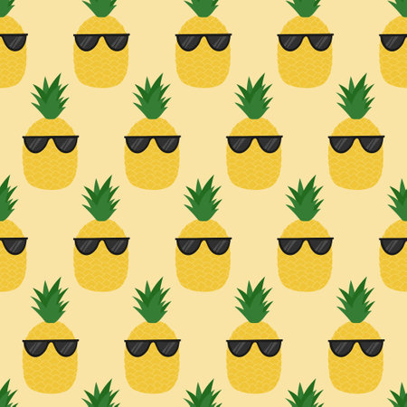 Seamless pattern of pineapple with sunglasses. Template for card, poster, banner, print, fabricのイラスト素材