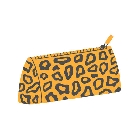Hand drawn pencil case with animal print. Back to school, college, education concept. Isolated vector illustrationのイラスト素材
