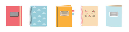 Set of hand drawn notebooks. Back to school, college, education concept. Isolated vector illustrationのイラスト素材