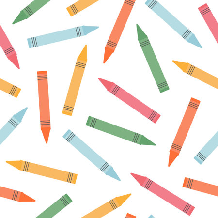 Colorful crayons seamless pattern. Print design for packaging, cover, school projects, banner, posterのイラスト素材