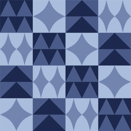 Christmas seamless pattern with geometric elements in blue colors. Flat style. Template for winter...