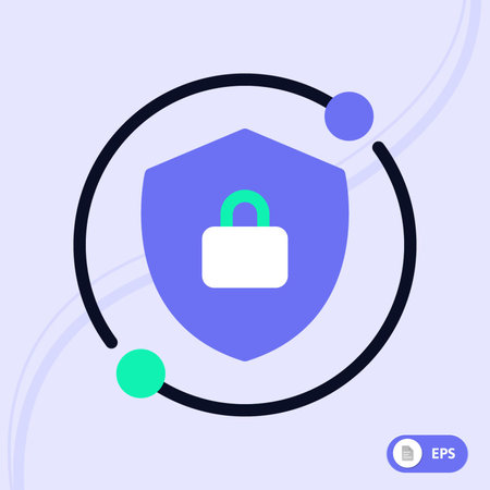 Data protection concept. Shield and lock icon. Vector illustration in flat styleのイラスト素材