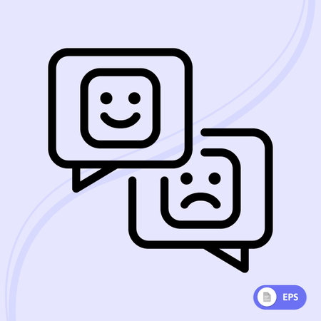 Emoticon smiley face in chat bubbles, vector line iconのイラスト素材