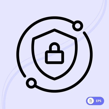 Cyber security icon with shield and padlock, vector illustrationのイラスト素材