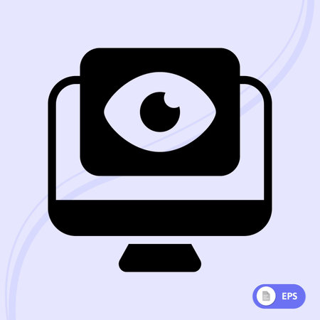 Eye on computer screen vector icon for apps and websites. Flat designのイラスト素材